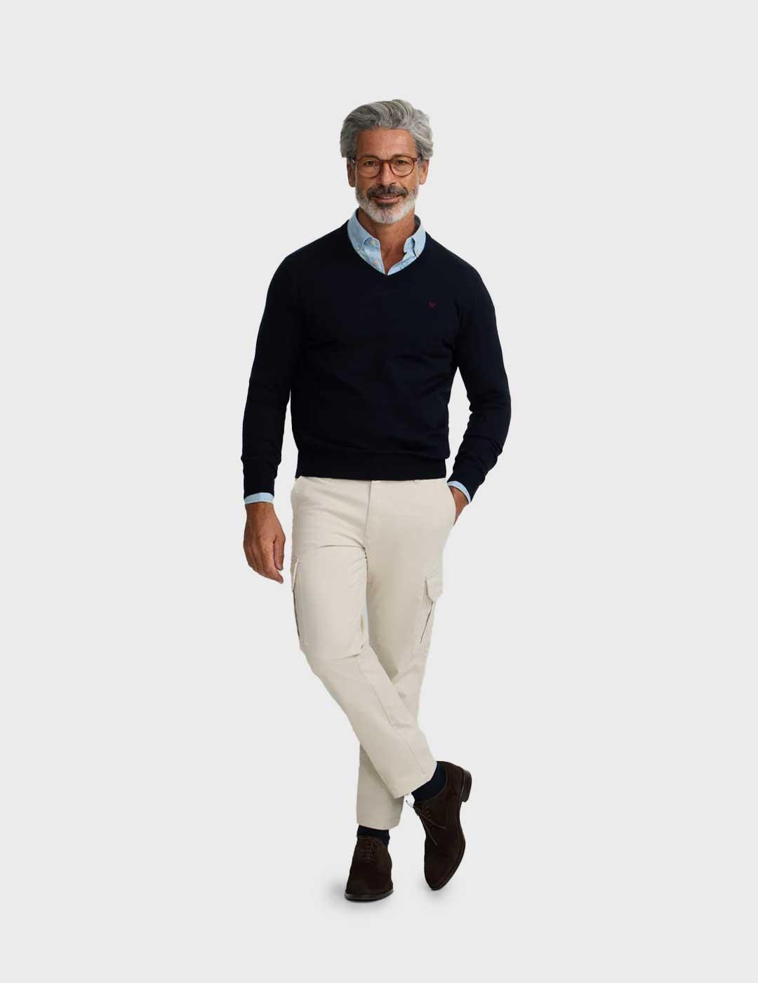 Silbon jersey azul marino cuello pico para hombre