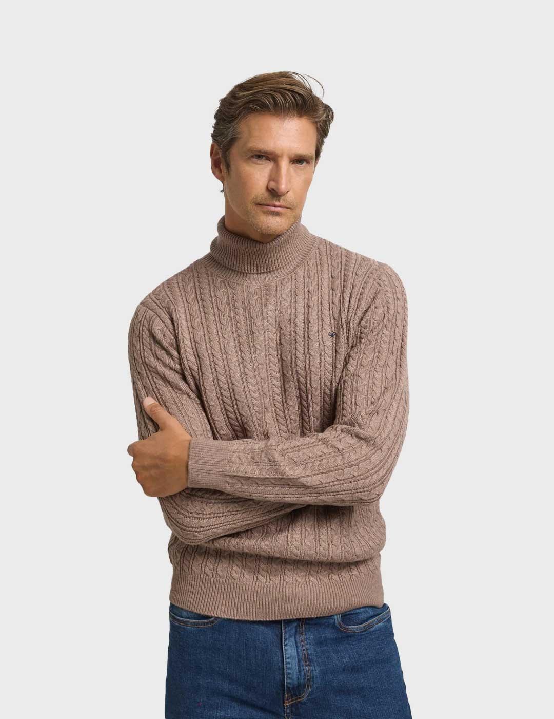 Silbon jersey marrón cuello vuelto para hombre