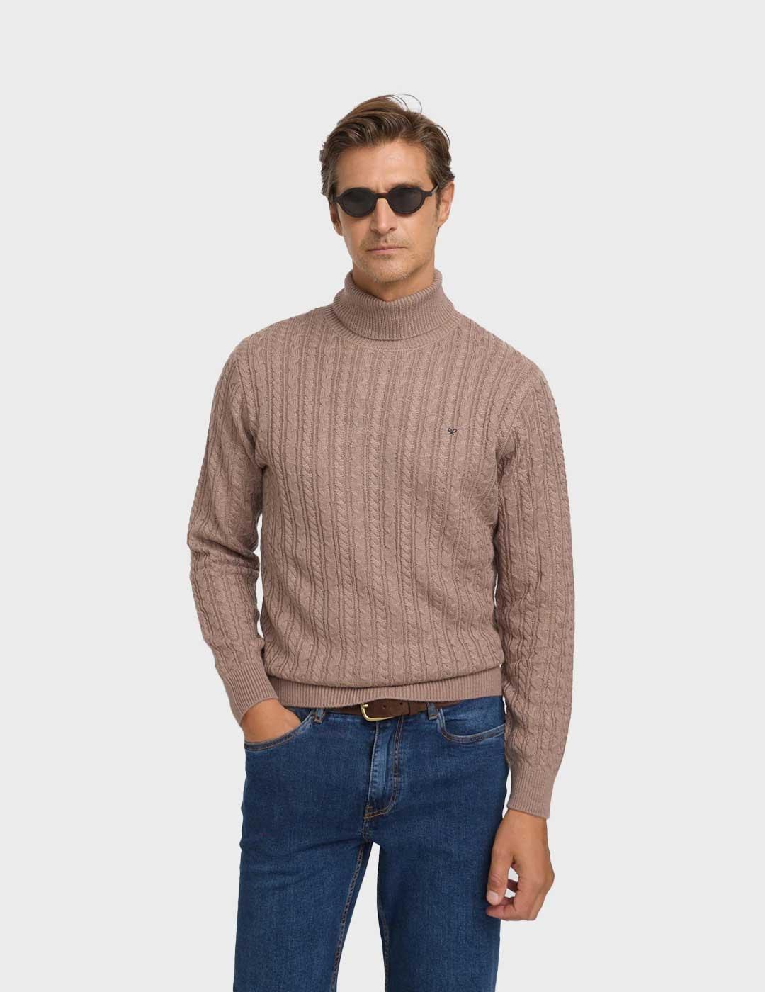 Silbon jersey marrón cuello vuelto para hombre