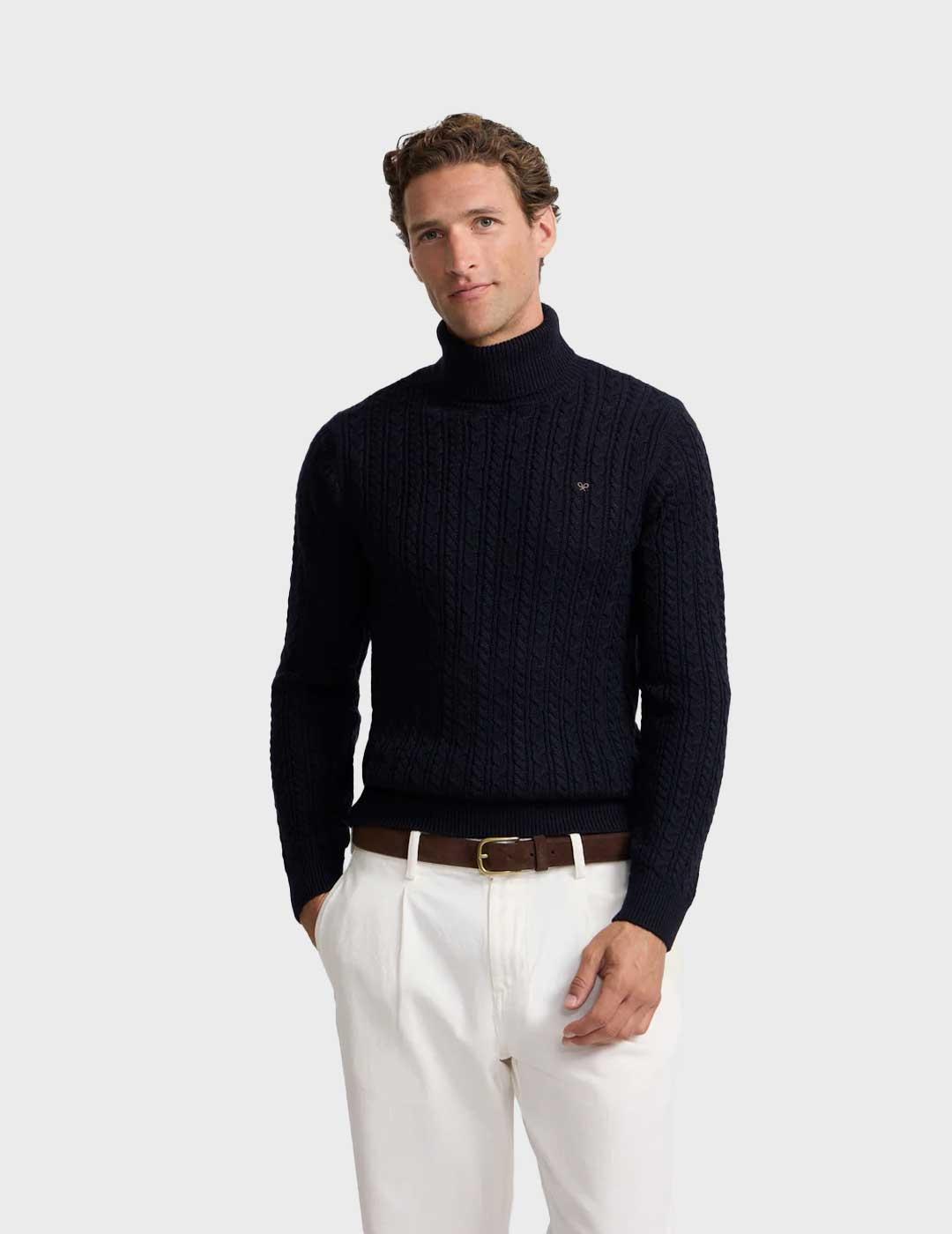 Silbon jersey azul marino cuello vuelto para hombre