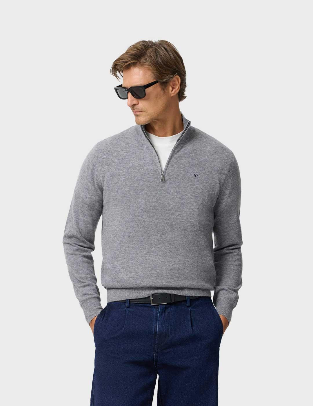 Silbon jersey gris media cremallera para hombre