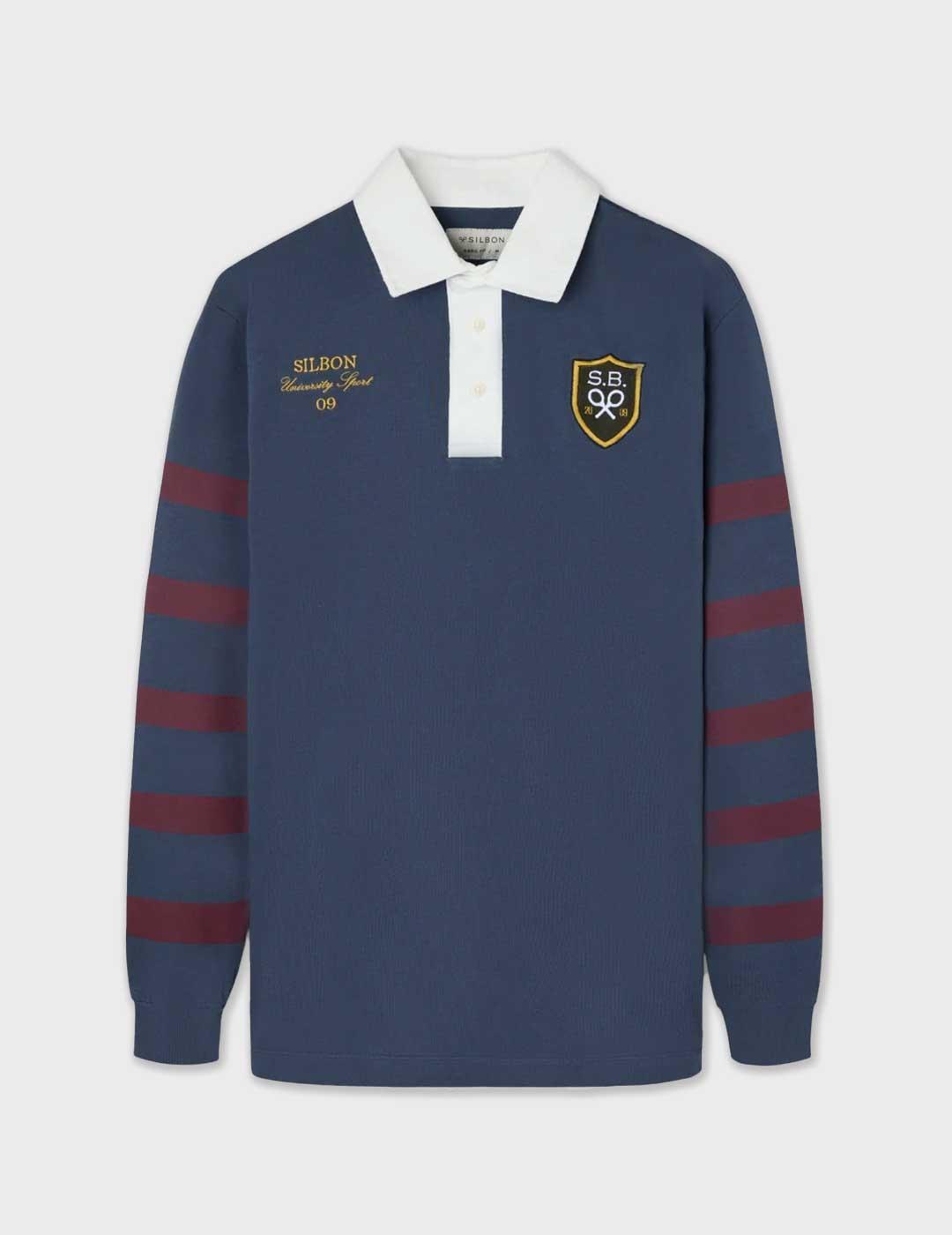 Silbon Rugby polo azul marino para hombre