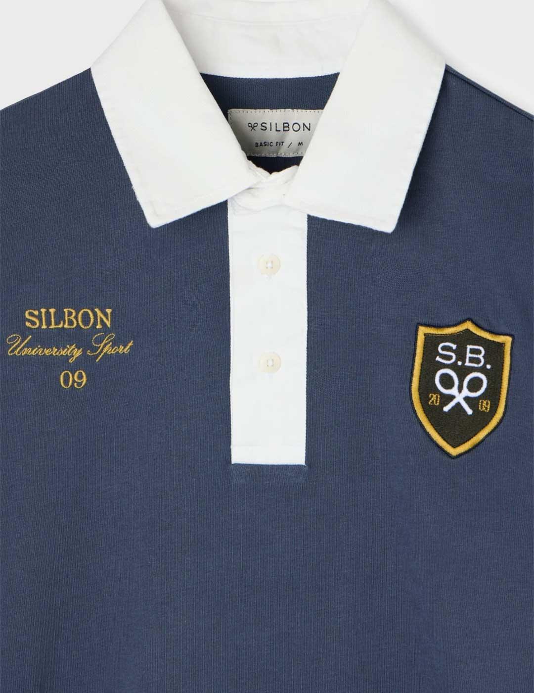 Silbon Rugby polo azul marino para hombre