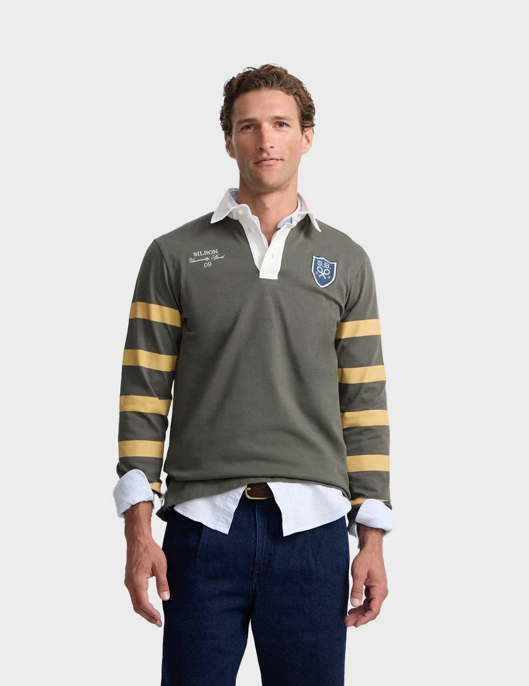 Silbon Rugby polo verde para hombre
