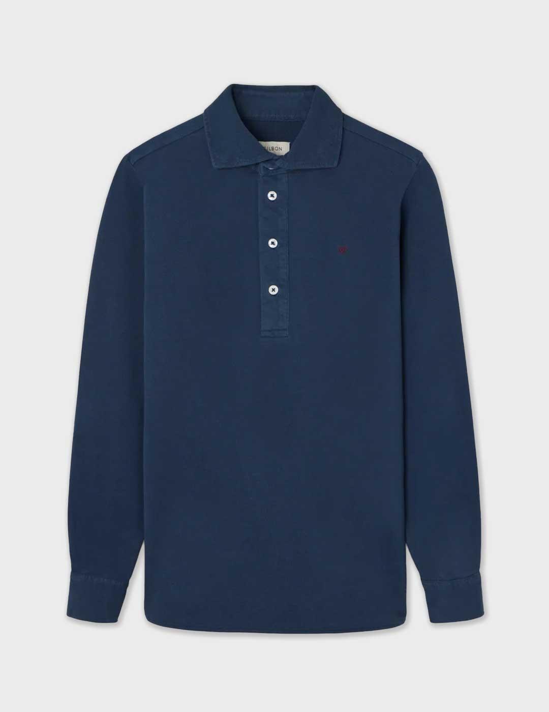 Silbon polo azul marino manga larga para hombre