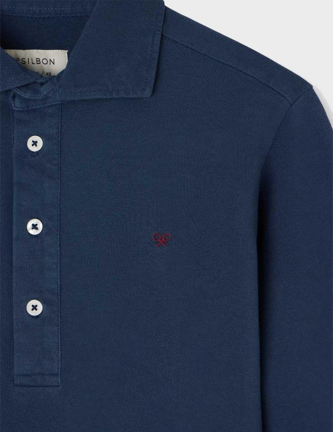 Silbon polo azul marino manga larga para hombre