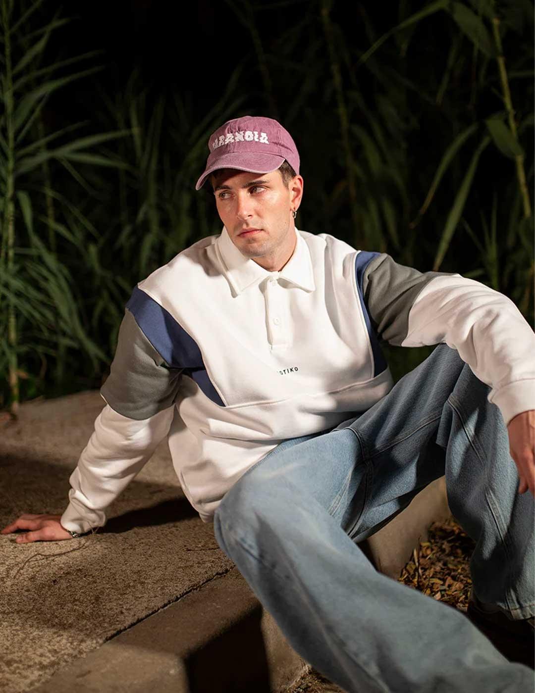 Kaotiko Harry sudadera blanca cuello polo para hombre