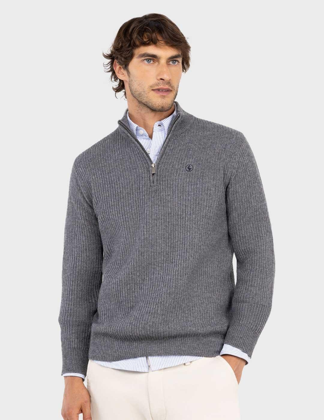 El Ganso jersey gris cuello camionero para hombre