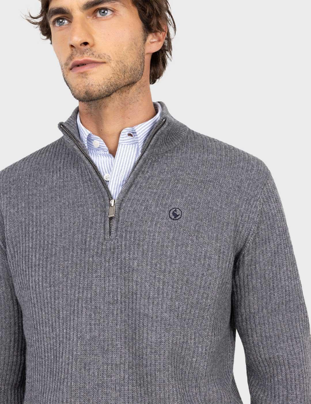 El Ganso jersey gris cuello camionero para hombre