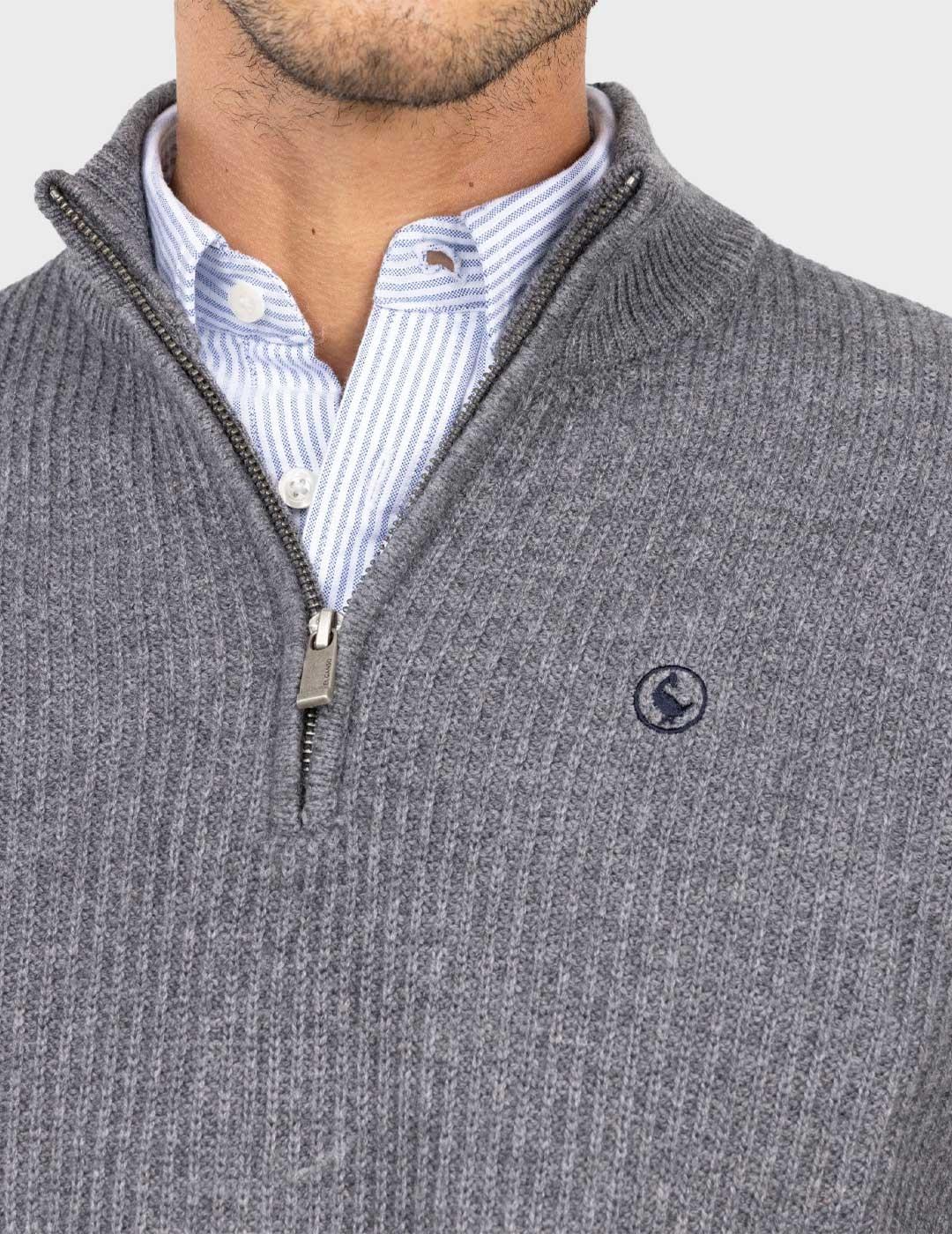 El Ganso jersey gris cuello camionero para hombre