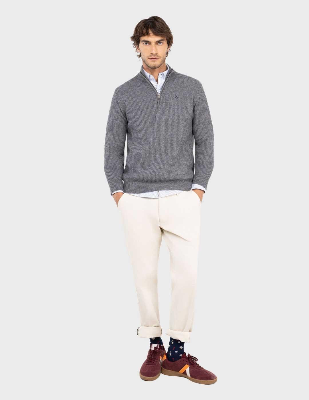 El Ganso jersey gris cuello camionero para hombre