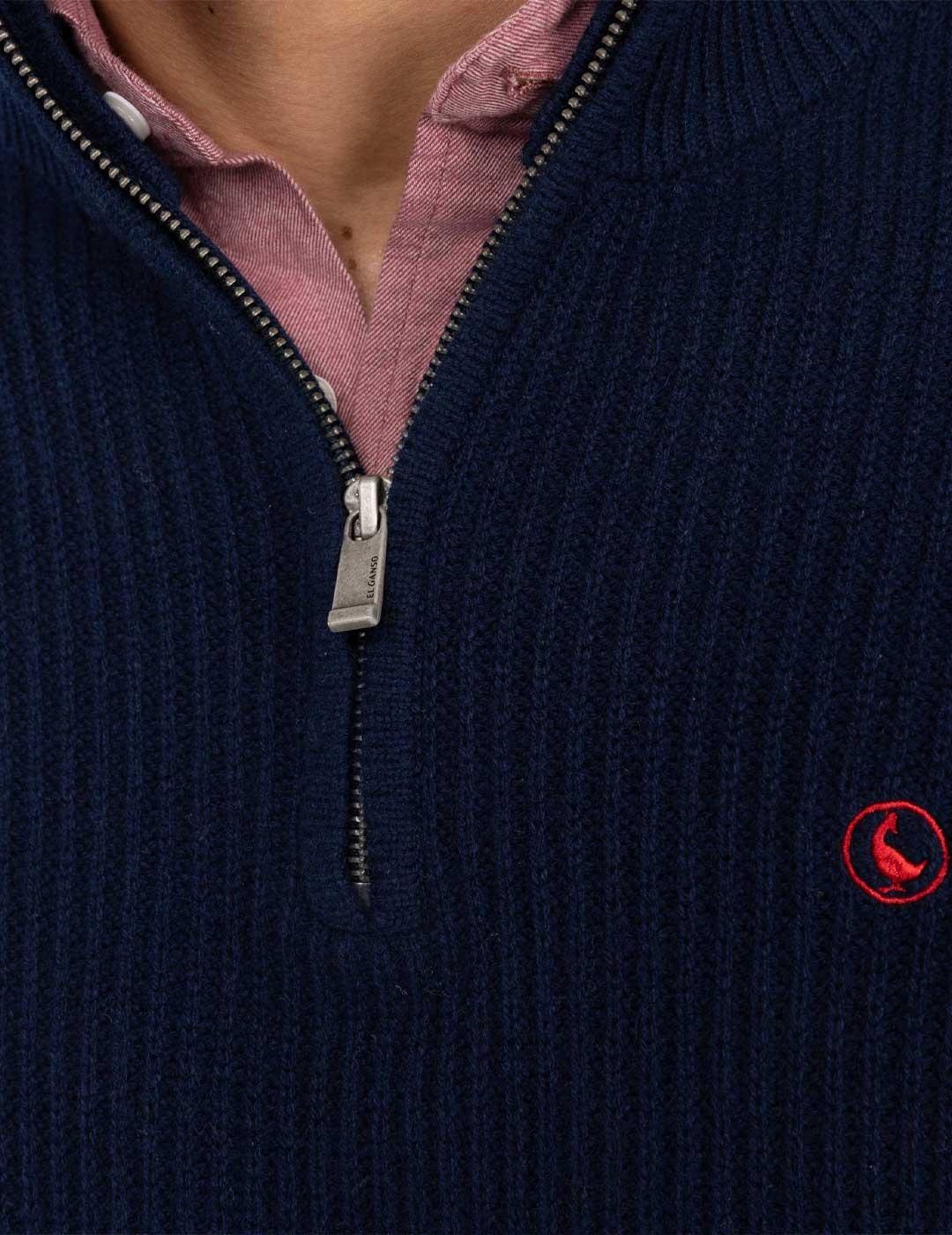 El Ganso jersey azul marino cuello camionero para hombre