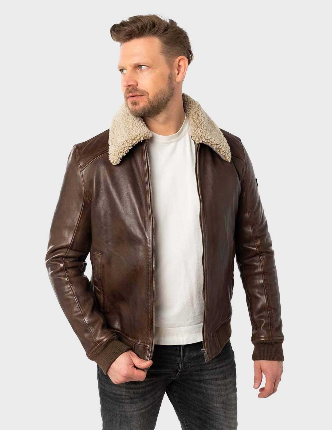 Gipsy Brovig Blouson chaqueta marrón de cuero para hombre