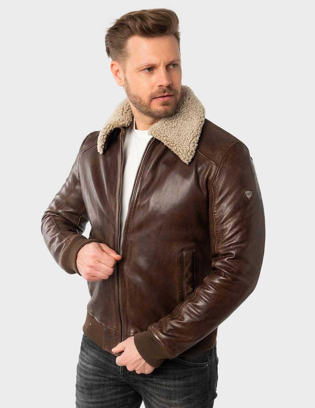 Gipsy Brovig Blouson chaqueta marrón de cuero para hombre