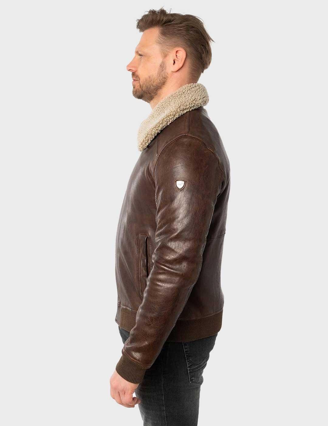 Gipsy Brovig Blouson chaqueta marrón de cuero para hombre