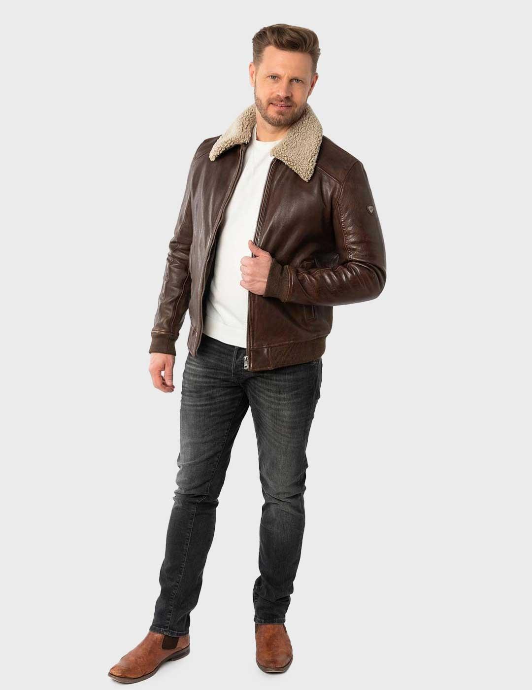 Gipsy Brovig Blouson chaqueta marrón de cuero para hombre