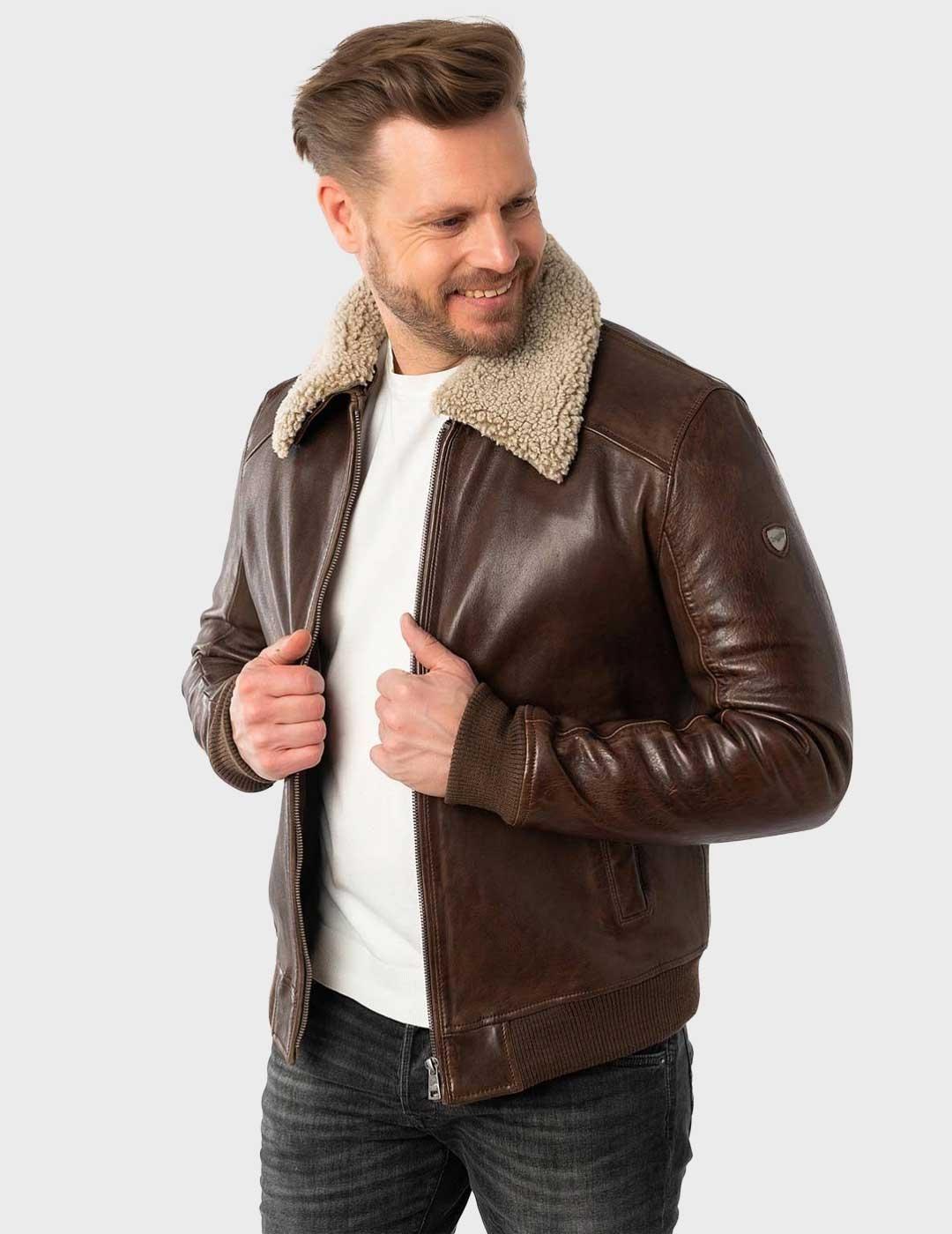 Gipsy Brovig Blouson chaqueta marrón de cuero para hombre