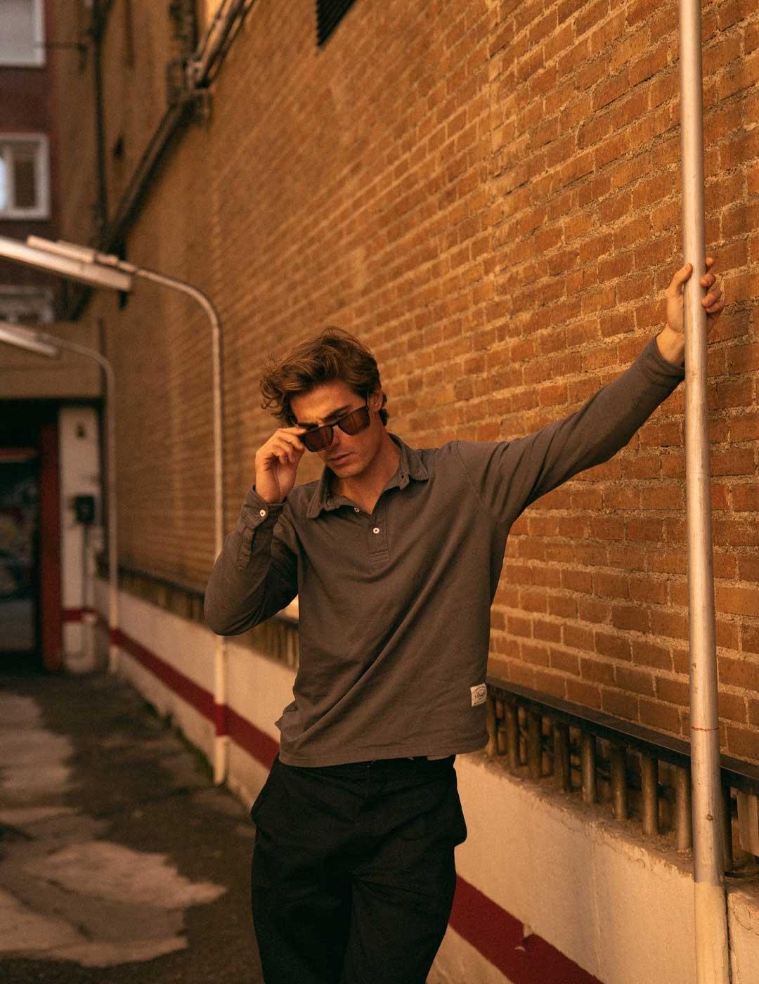 Humpier polo gris manga larga Pocket Customs para hombre