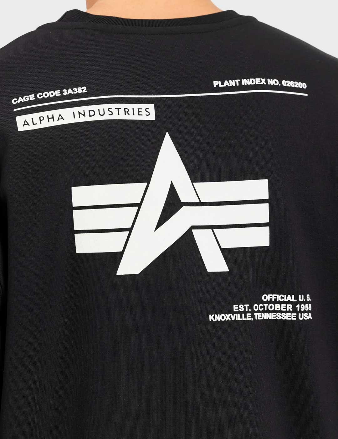 Alpha Label Backprint sudadera negra para hombre