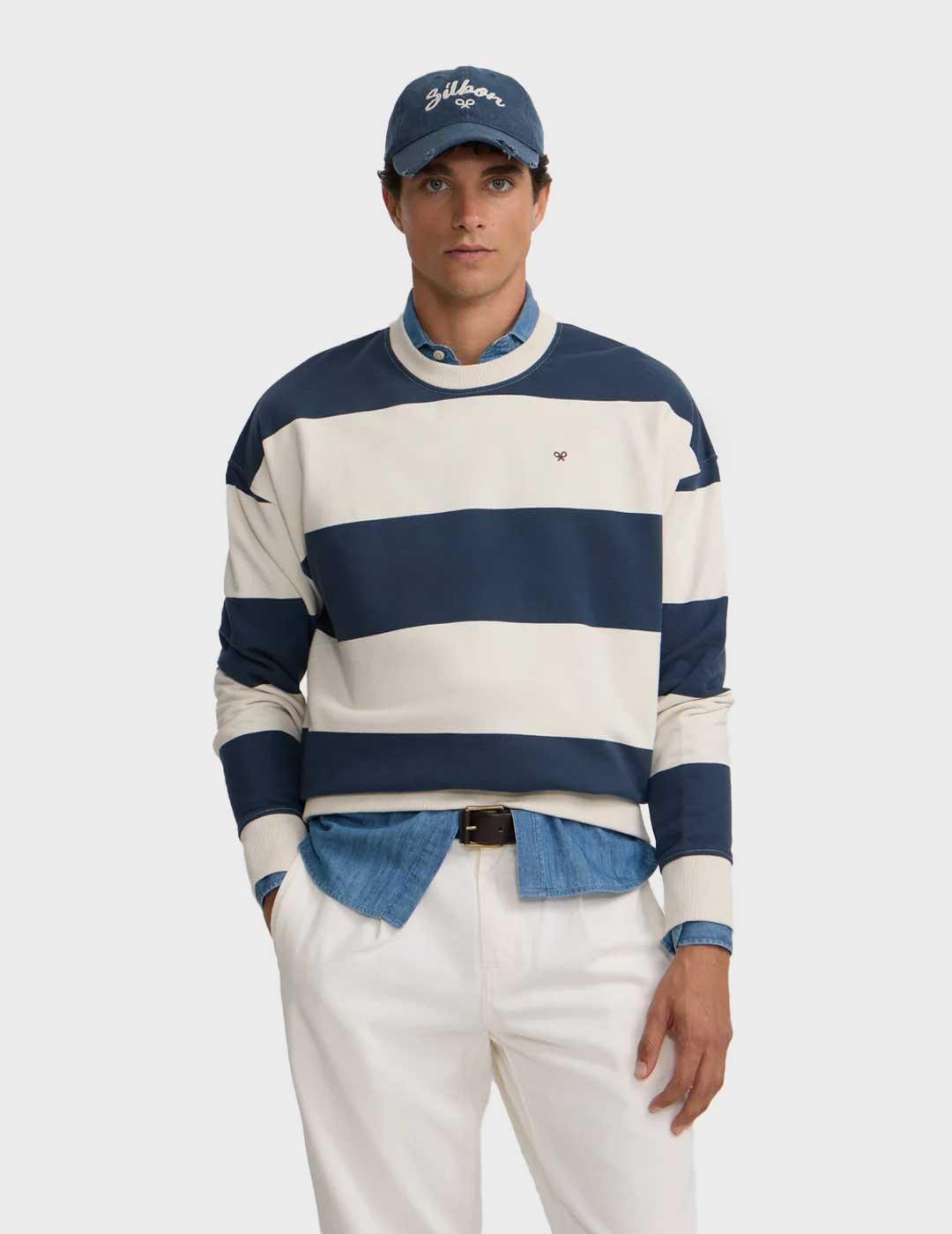 Silbon sudadera azul marino y blanca para hombre