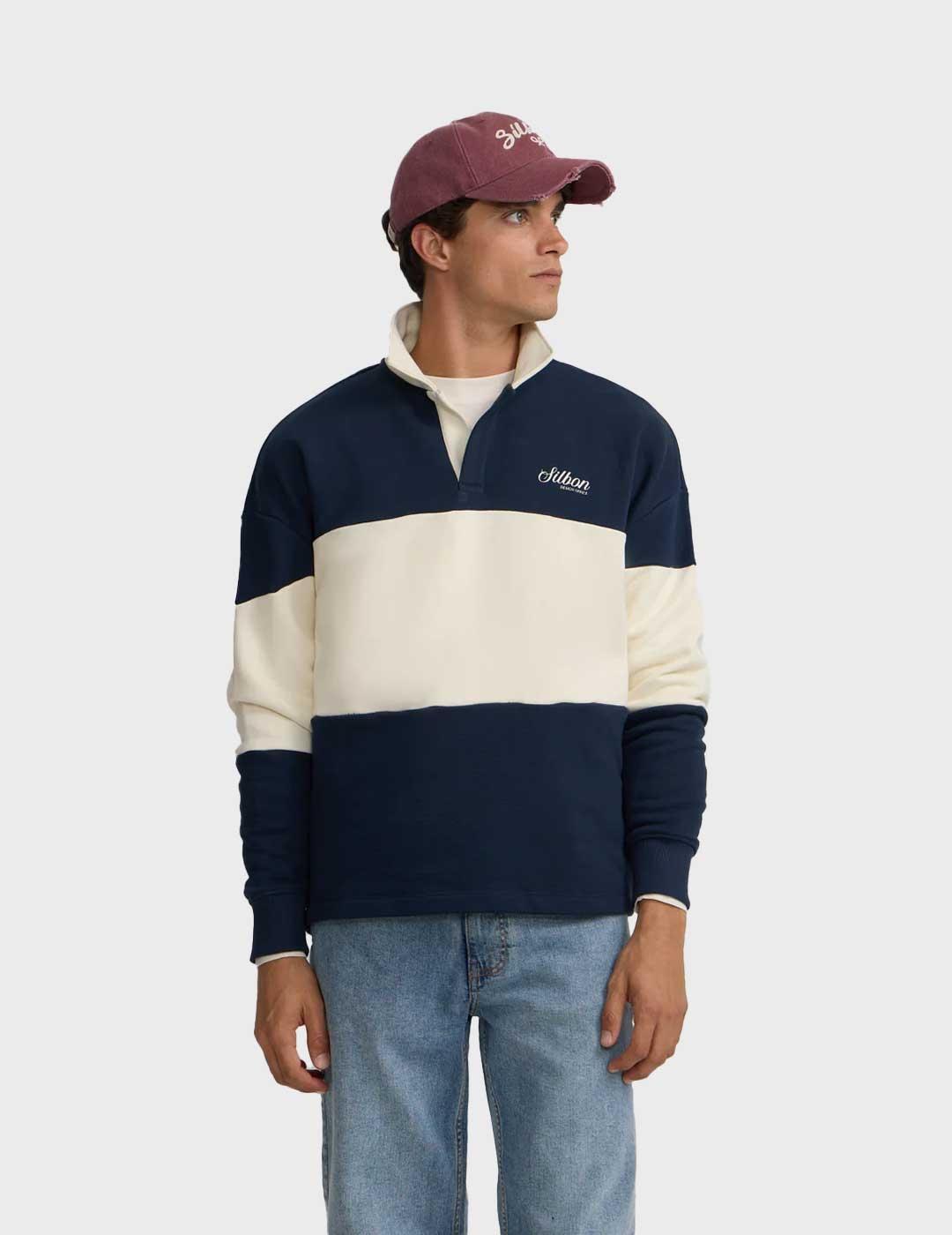 Silbon sudadera azul cuello polo para hombre